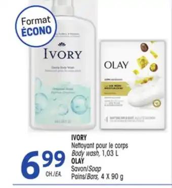 Uniprix IVORY Nettoyant pour le corps/ Body wash, OLAY Savon/Soap Pains/Bars offer