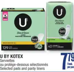 Jean Coutu U BY KOTEX Selected pads and panty liners offer