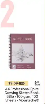 Shopper+ A4 Professional Spiral Drawing Sketch Book, 68lb /100 gsm, 100 Sheets - Moustache offer
