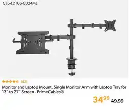 Shopper+ Monitor and Laptop Mount, Single Monitor Arm with Laptop Tray for 13 to 27 Screen - PrimeCables offer
