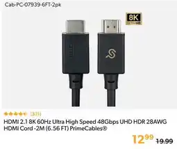 Shopper+ HDMI 2.1 8K 60Hz Ultra High Speed 48Gbps UHD HDR 28AWG HDMI Cord -2M (6.56 FT) PrimeCables offer