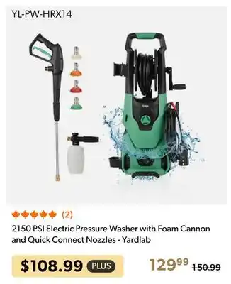 Shopper+ 2150 PSI Electric Pressure Washer with Foam Cannon and Quick Connect Nozzles - Yardlab offer