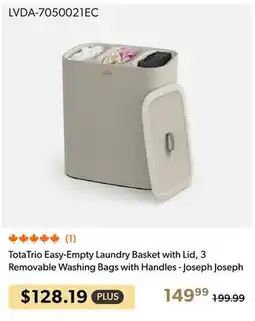TotaTrio Easy-Empty Laundry Basket with Lid, 3 Removable Washing Bags with Handles - Joseph Joseph