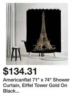 Bed Bath & Beyond Americanflat 71 x 74 Shower Curtain, Eiffel Tower Gold On Black by Amy Brinkman offer