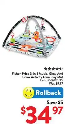 Walmart Fisher-Price 3-in-1 Music, Glow And Grow Activity Gym Flag Mat offer