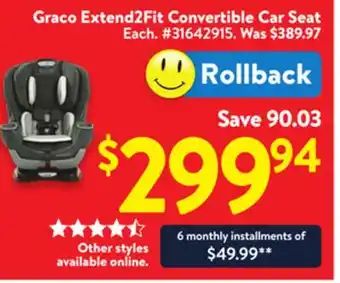 Walmart Graco Extend2Fit Convertible Car Seat offer