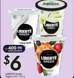 Sobeys LIBERTÉ Greek Yogurt offer
