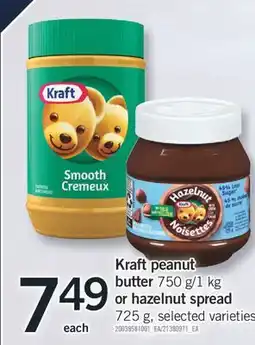 Fortinos Kraft peanut butter 750 g/1 kg or hazelnut spread 725 g offer