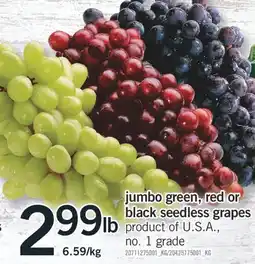Fortinos jumbo green, red or black seedless grapes offer
