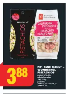 No Frills PC , BLUE MENU or WONDERFUL PISTACHIOS, 200/225 g offer