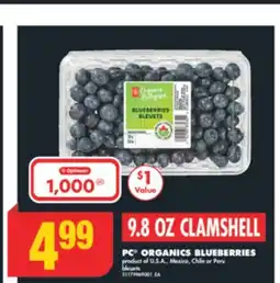 No Frills PC ORGANICS BLUEBERRIES, 9.8 OZ CLAMSHELL offer