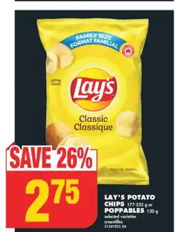 No Frills LAY'S POTATO CHIPS, 177-235 g or POPPABLES, 130 g offer