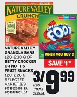 Loblaws NATURE VALLEY GRANOLA BARS 120-230 G OR BETTY CROCKER OR MOTT'S FRUIT SNACKS 128-226 G offer