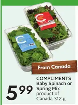 Sobeys COMPLIMENTS Baby Spinach or Spring Mix offer