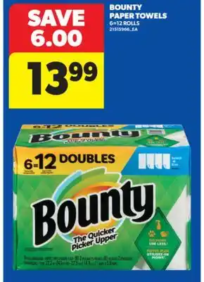 Real Canadian Superstore BOUNTY PAPER TOWELS, 6 = 12 ROLLS offer