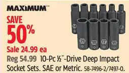 Canadian Tire MAXIMUM 10-Pc 1⁄2˝-Drive Deep Impact Socket Sets offer
