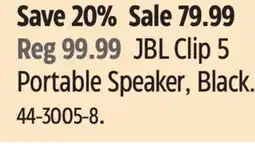 Canadian Tire JBL Clip 5 Portable Speaker, Black offer