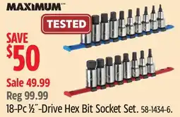 Canadian Tire MAXIMUM 18-Pc 1⁄2˝-Drive Hex Bit Socket Set offer