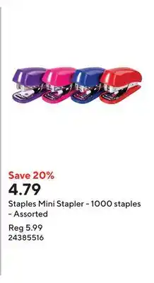 Staples Staples Mini Stapler - 1000 staples - Assorted offer