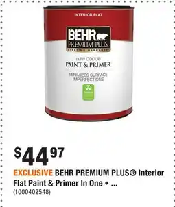 Home Depot EXCLUSIVE BEHR PREMIUM PLUS Interior Flat Paint & Primer In One • 3.79L offer