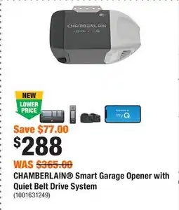 Home Depot CHAMBERLAIN Smart Garage Opener with Quiet Belt Drive System offer