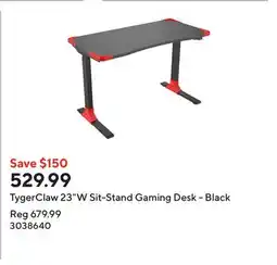 Staples TygerClaw 23W Sit-Stand Gaming Desk - Black offer