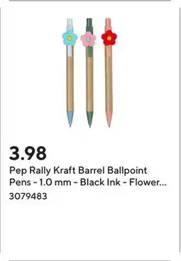 Staples Pep Rally Kraft Barrel Ballpoint Pens - 1.0 mm - Black Ink - Flower - 3 Pack offer