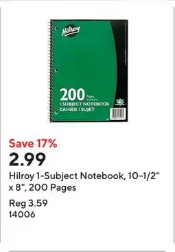 Staples Hilroy 1-Subject Notebook, 10-1/2 x 8, 200 Pages offer