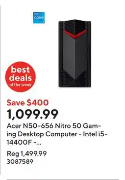 Staples Acer N50-656 Nitro 50 Gaming Desktop Computer - Intel i5-14400F - NVIDIA RTX 4060 - 512GB SSD - 16GB RAM - Windows 11 - Black offer