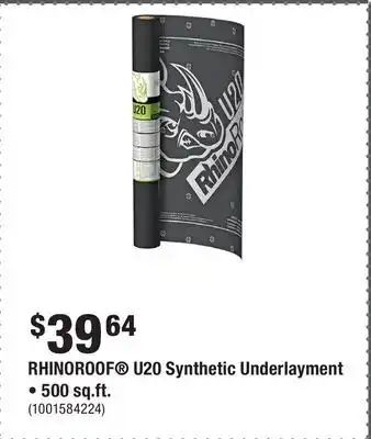 Home Depot RHINOROOF U20 Synthetic Underlayment • 500 sq.ft offer