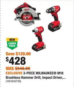 Home Depot EXCLUSIVE 3-PIECE MILWAUKEE M18 Brushless Hammer Drill, Impact Driver, and Circ Saw Combo Kit •(1) 4.0Ah, (1) 2.0Ah Batteries offer