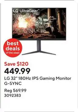Staples LG 32 180Hz IPS Gaming Monitor G-SYNC offer