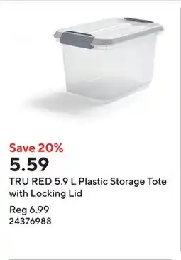 Staples TRU RED 5.9 L Plastic Storage Tote with Locking Lid offer
