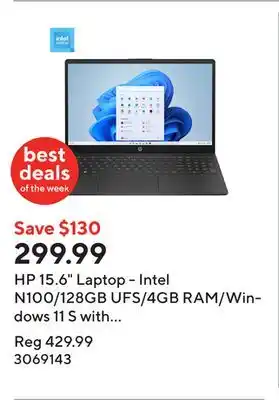 Staples HP 15.6 Laptop - Intel N100/128GB UFS/4GB RAM/Windows 11 S with 1-year of Microsoft 365 offer