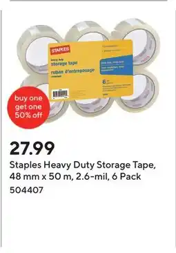 Staples Staples Heavy Duty Storage Tape, 48 mm x 50 m, 2.6-mil, 6 Pack offer