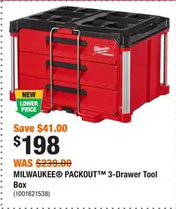 Home Depot MILWAUKEE PACKOUT 3-Drawer Tool Box offer