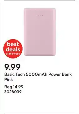 Staples Basic Tech 5000mAh Power Bank Pink offer