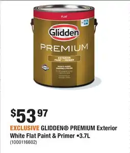 Home Depot EXCLUSIVE GLIDDEN PREMIUM Exterior White Flat Paint & Primer •3.7L offer