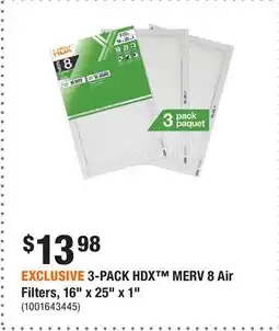 Home Depot EXCLUSIVE 3-PACK HDX MERV 8 Air Filters, 16 x 25 x 1 offer