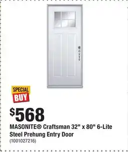 Home Depot MASONITE Craftsman 32 x 80 6-Lite Steel Prehung Entry Door offer