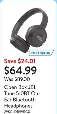 Walmart Open Box JBL Tune 510BT On-Ear Bluetooth Headphones offer