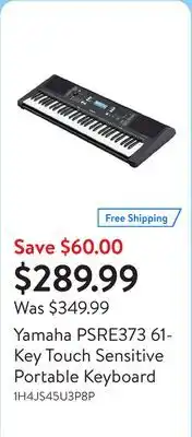 Walmart Yamaha PSRE373 61-Key Touch Sensitive Portable Keyboard offer