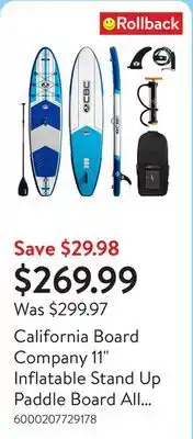 Walmart California Board Company 11 Inflatable Stand Up Paddle Board All Terrain offer