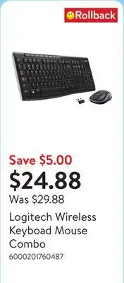 Walmart Logitech Wireless Keyboad Mouse Combo offer