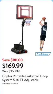 Walmart Goplus Portable Basketball Hoop System 5-10 FT Adjustable offer