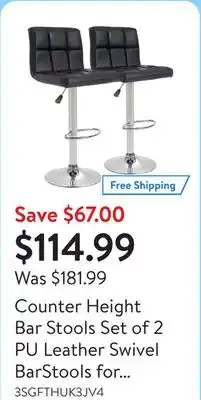Walmart Counter Height Bar Stools Set of 2 PU Leather Swivel BarStools for Kitchen Stool Height Adjustable Counter Stool Barstools Di offer