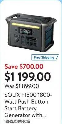 Walmart SOLIX F1500 1800-Watt Push Button Start Battery Generator with Power-Saving Mode offer