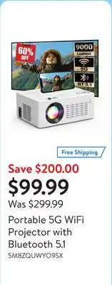 Walmart Portable 5G WiFi Projector with Bluetooth 5.1 offer
