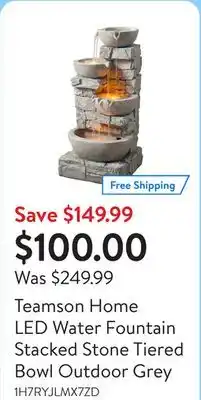 Walmart Teamson Home LED Water Fountain Stacked Stone Tiered Bowl Outdoor Grey offer