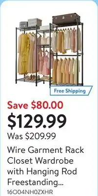 Walmart Wire Garment Rack Closet Wardrobe with Hanging Rod Freestanding Metal Clothes Rack Storage Shelves Max Load 396lbs offer